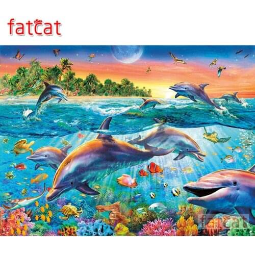 FATCAT Dolphin animal diy diamond painting kits full square round drill diamond embroidery sale wall decoration AE3033