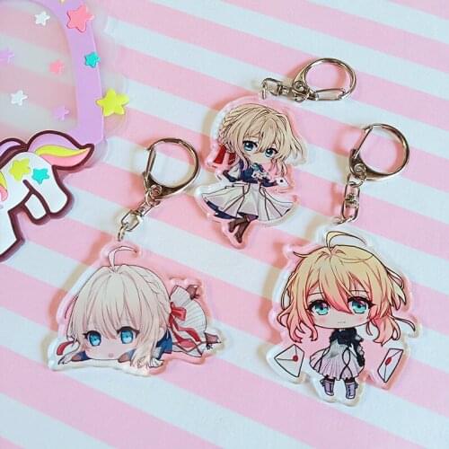 Violet Evergarden Key Chains Two-sided Keychain Cosplay Acrylic Pendant Keyring Prop
