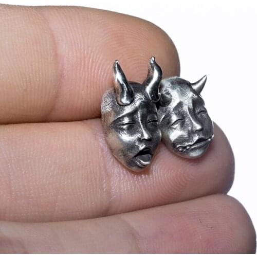 Gothic Horned Demon Baby Face Stud Earrings Devil Prajna Skull Earrings Unisex E56A