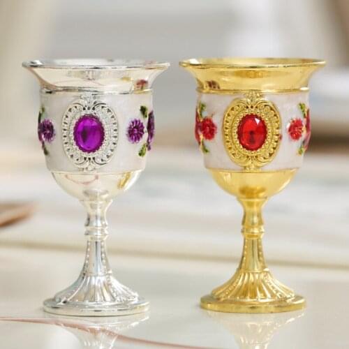 Exquisite 2 Pcs/set Goblet Metal Tin Alloy Shot Cup Classical Light Luxury Rose Pattern Vodka Shochu Sake Cup Wine Glass Set