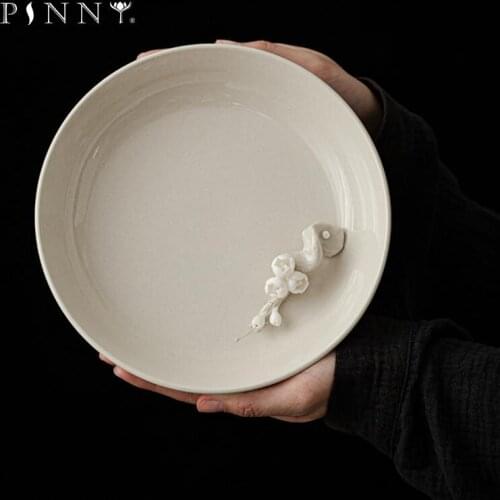 PINNY Plant Ash Glaze Ceramic Teapot Trivets Hand Made Plum Blossom Tea Tray Chinese Kung Fu Tea Service