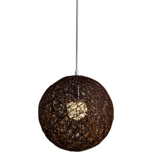Coffee Bamboo, Rattan And Hemp Ball Chandelier Individual Creativity Spherical Rattan Nest Lampshade