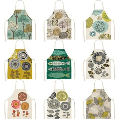 Tropical Leaves Kitchen Apron for Women Home Cooking Baking Coffee Shop Creative Flower Cotton Linen Cleaning Aprons WQ170