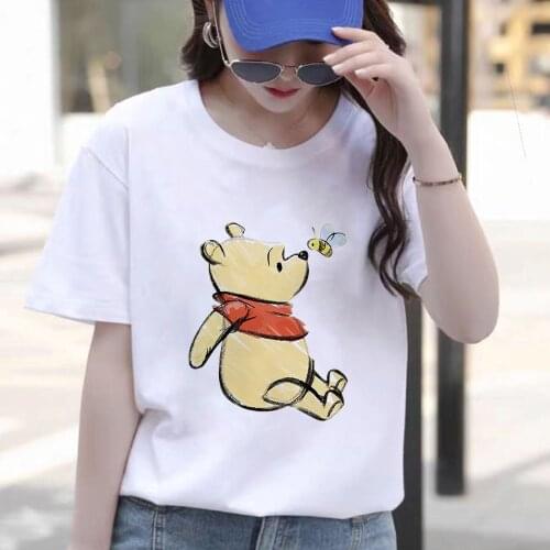 Hot Sale Cartoon T Shirts Winnie the Pooh Print Disney T Shirt Summer Women Short Sleeve Loose White T-shirts Harajuku Female T