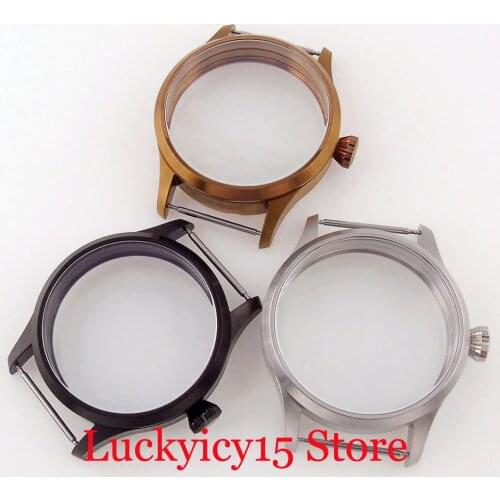 Brushed 42mm Watch Case fit ETA 6497 6498 Hand Winding Movement Glass Back
