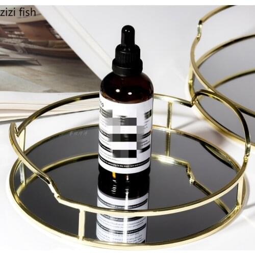 Metal Glass Mirror Storage Tray Decorative Plate Fruit Plate Jewelry Dish Desktop Organizer Tea Board Cosmetic Organize Disk