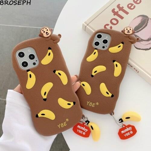 For iPhone 12mini 11 Pro X Xr Xs Max Cute Cartoon Banana Monkey Phone Case Soft Silicone Back Cover For iPhone 7 8 Plus Funda