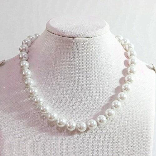 Fashion White Shell Simulated-pearl 8mm 10mm 12mm 14mm Round Beads Diy for Women Necklace 18"B731