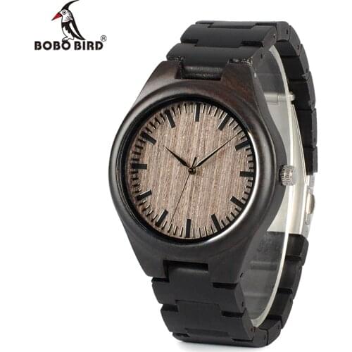 BOBO BIRD WO08 Brand Designer Wood Watch Ebony Wooden Quartz Watches for Men Watch in Wooden Box