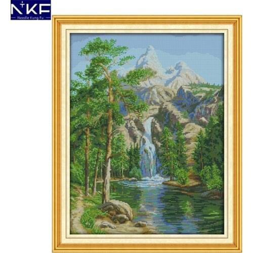 NKF High Mountain and Flowing Water Counted Cross Stitch Embroidery Needlework Set 11CT14CT DIY Cross Stitch Kits for Home Decor