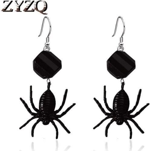ZYZQ New Halloween Accessories Punk Spider Earrings For Women Funny Gothic Spider Creative Drop Earrings Wholesale