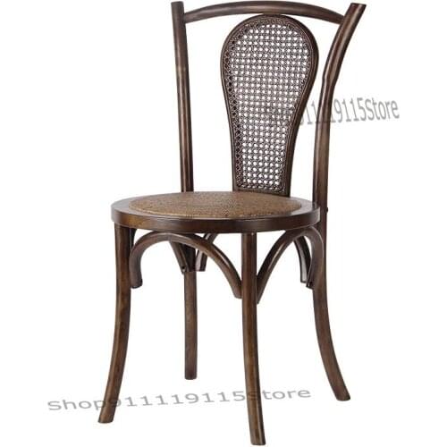 New Chinese Solid Wood Dining Chair Family Simple Leisure Restaurant Chair Classic Rattan Creative Retro Back Chair