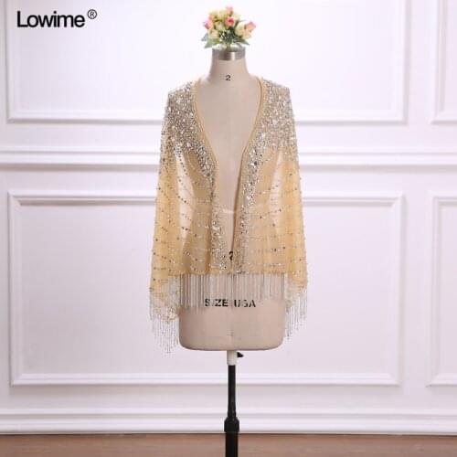 Sexy Women Wedding Jacket Bling Bling Heavy Beaded Warp Long Sleeves Jackets Customized Warp Elegannt Jacket Women