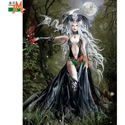 Full Square/Round Drill 5D DIY Diamond Painting Gothic Fantasy Art Sexy Woman Diamond Embroidery Dragon Fairy Moon 3D Home Decor