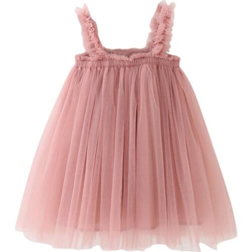 Pink Vest Dress 2021 Summer New Girl Dress Soft Toddler Children Kids Baby Girls Princess Clothes Strap Tulle Solid Dress
