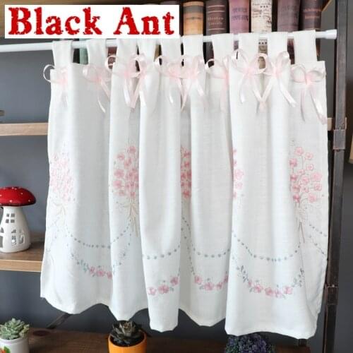 Pink Floral Half Curtain Japanese Pastoral style Short Curtain for Balcony Study room Kitchen Cabinet Partition Curtain DL-JD31F