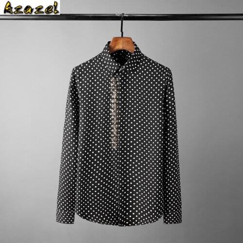 Azazel 100% Cotton Men Shirts Luxury Diamond Long Sleeve Polka Dot Mens Dress Shirts Plus Size 4xl Slim Fit Party Male Shirts
