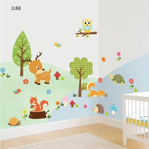 Cartoon Forest animals Wall Sticker kids rooms living room Decals wallpaper bedroom nursery background home decor stickers