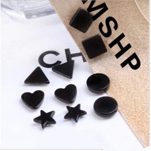 DoreenBeads Alloy Magnetic Force Stud Earrings Black Round Star Square Triangle Heart Style Concise Gift For Unisex,1 Pair