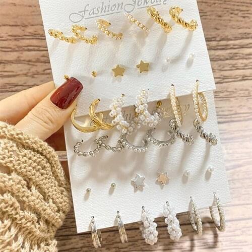 Fashion Pearl Mixed Earrings Set For Women Geometirc Gold Metal Circle Loops Stud Earrings Brinco Female Trend Jewelry Gift