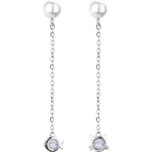 Fish Cat Pearl Drop Earrings Long Tassel Zircon For Women Simple Korea Fashion New Hot Student Friendship Gift Jewelry BOYULIGE