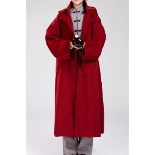 4colors dark red/brown/gray Wool meditation cloak Monks suits uniform lay robe Buddhist martial arts clothing winter warm cape