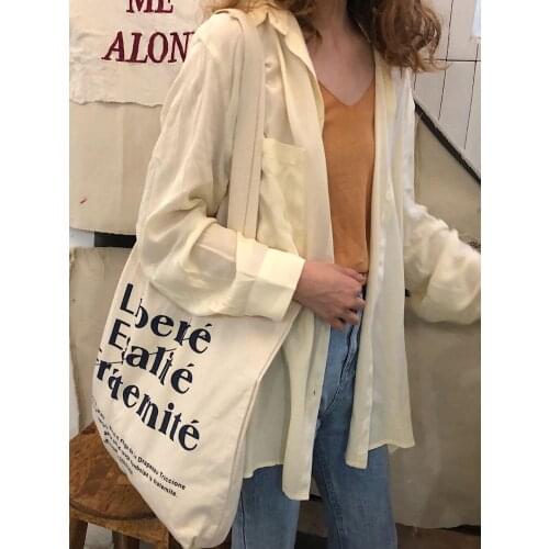 Women Blue Letter Canvas Bags Lady Casual Handbag Tote Bag Large Capacity Shopping Bag Retro Lazy Reusable Shoulder Bag 2021 New