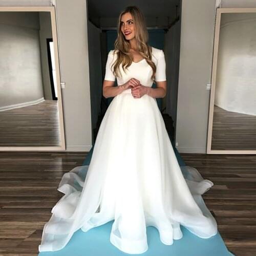 A-line Wedding Dresses Chic Design Ivory Oganza Wedding Gowns Elegant Bride Dress With Detachable Train Vestido De Noiva Sereia