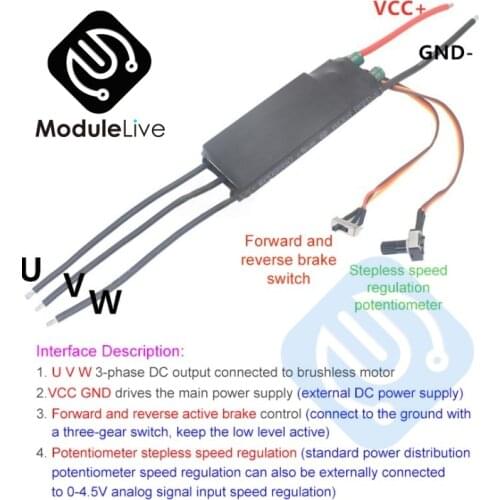 DC 6V-24V 1000W BLDC Three-phase DC Brushless and Hallless Motor Driver Board for Motor 224000 RPM 74000 RPM 40000 RPM 35000 RPM