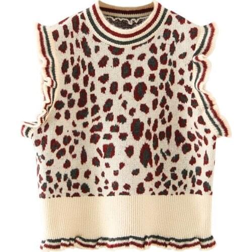 Urifens Womens Waistcoat 2021 Spring Sleeveless Leopard Vintage Sweater Vest Casual Loose Korean Knit Top Female Clothing BN58U