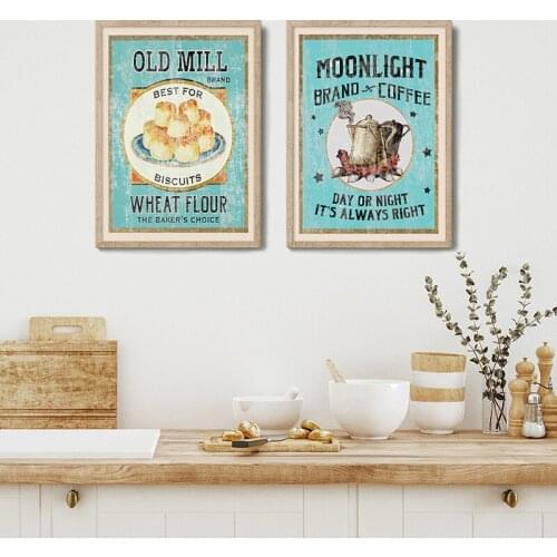 Vintage Coffee and Biscuits Poster Print Kitchen Wall Art Canvas Painting Retro Farmhouse Picture for Cafe Club Bar Decoration