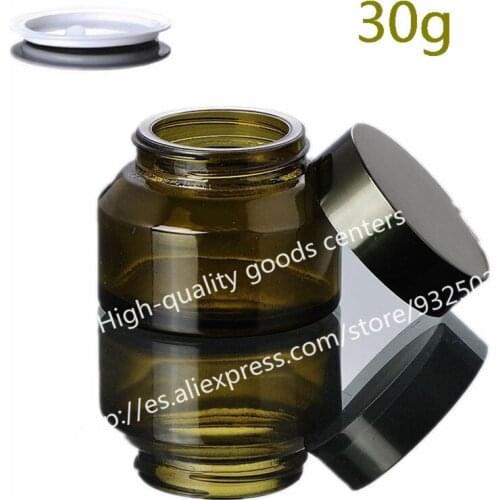 High quality 30g green glass jars, 30ml cream jars, skin care cream bottles, dark glass cosmetic containers Free Shipping
