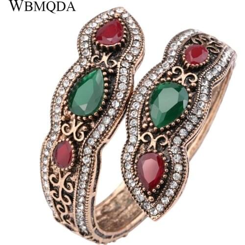 Wbmqda Turkish Jewelry Big Bangles Bracelets Retro Multilayer Gold Color Crystal Cuff Bracelet Hand Accessories Free Shipping