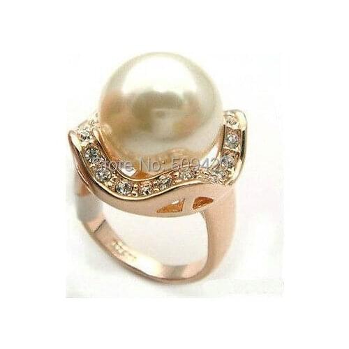 XFS201434er>>beautiful white shell pearl crystal ring 7 8 9