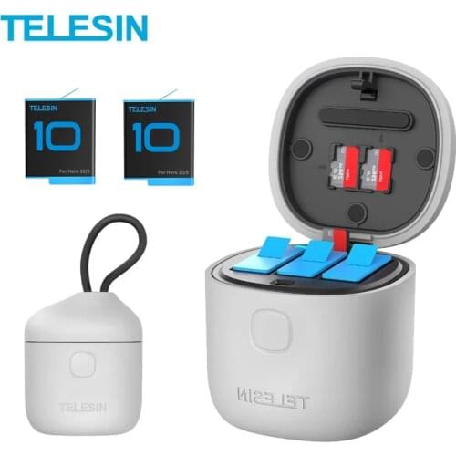 TELESIN 3Pack Battery 1750mAh For GoPro 9 3 Slots Charger TF Card Reader Storage Charging Box for GoPro Hero 9 Black