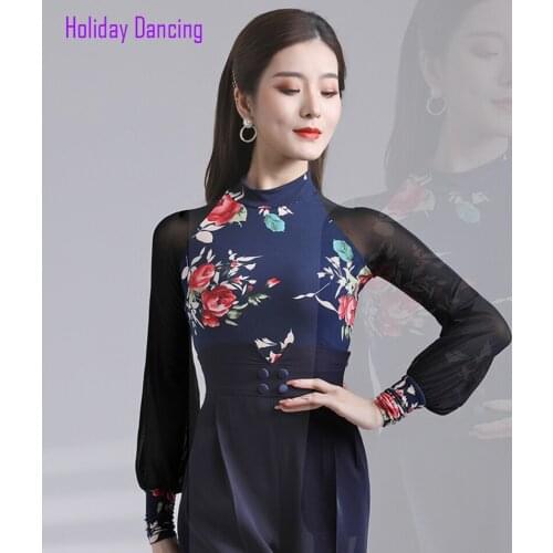 2021 New L2177A Long Sleeve Women Latin Dance Tops Flooral Latin Dancing Tops for Samba Tango Chacha Belly Performamnce