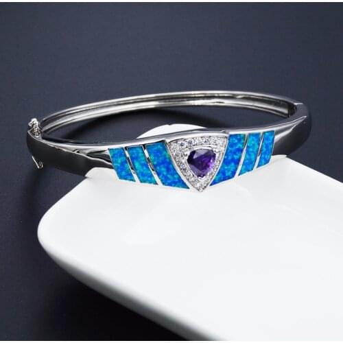 Womens Blue Fire Opal Bangle Bracelet Cuff