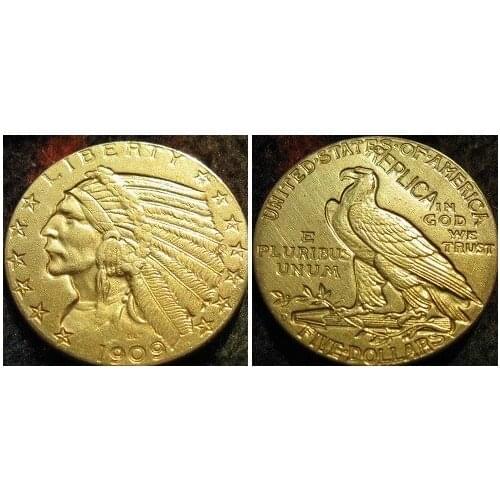 5 GOLD Indian Half Eagle 1909-D copy coins