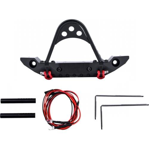 1:10 Metal Black Front Bumper with Light for 1/10 RC Crawler Car Traxxas TRX-4 Axial SCX10 & SCX10 II 90046 SCX10 III AXI03007