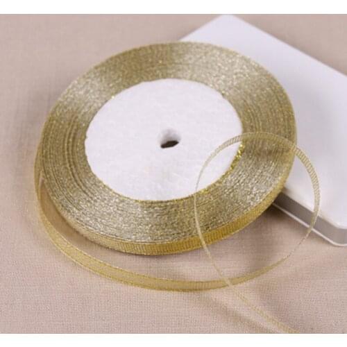 1/4'' 6 mm width glitter ribbon gift packing belt wedding party Christmas embellishment weaving sewing accessories gold