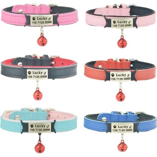100% High Quality Dog Name Collar Soft Leather Puppy Dog ID Tag Personalized Collar for Small Medium Dog