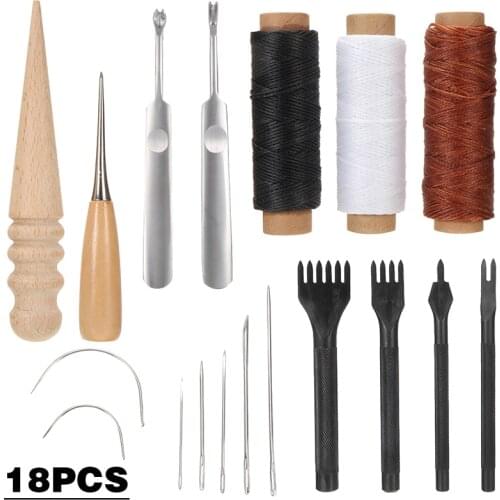 18Pcs/Set Sewing Punch Working Hand Tools Leather Craft Kit Stitching Hand Sewing Stitching Punch Carving Work Saddle Sets