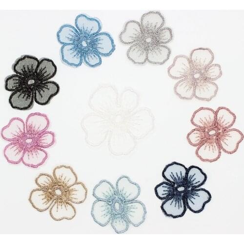 20PCS/lot Embroidery Mesh Five Petals Flower Applique 5.5/4cm Translucent Single layer for Garment Embellishment,DIY project