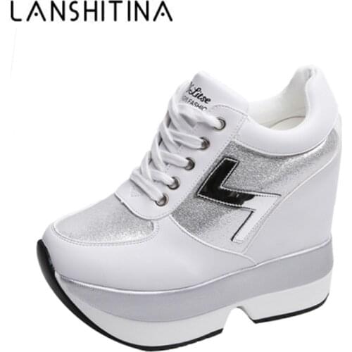 2020 Fashion Womens High Platform Casual Shoes Height Increasi leathe Shoes 10 CM Thick Sole Trainers Lady Shoes White Sneakers