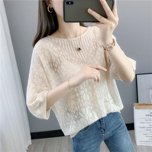 2021 Rushed 20617 (3-room Load-bearing Column No.2 Back Ground) Real Shot Solid Round Neck Short Sleeve Hollow Out [1018] 36