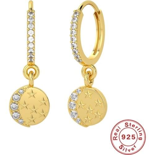Canner 925 Sterling Silver Earrings For Women Moon Star Print Hoop Earrings Set Round Micro-inlaid Zircon Gift Pendientes 1 Pair