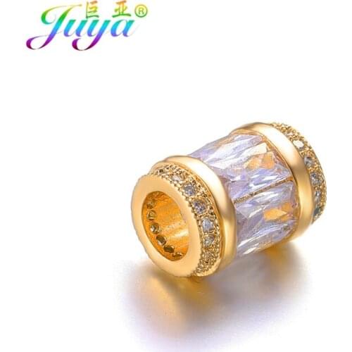 Juya DIY Natural Stone Crystals Beadwork Jewelry Beads Charms Handmade Cubic Zirconia Large Hole Copper Beads For Jewelry Making