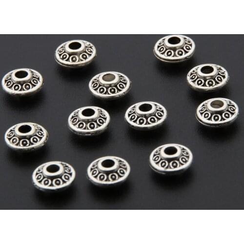 50pcs Silver Color Flower Spacer Bead Charms Finding Needlework Beads Pendant Necklaces Jewelry Supplies 7mm A3330/A3335