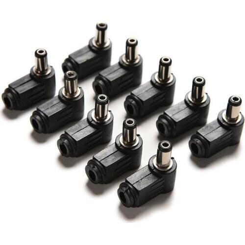 Black 10PCS 90 Degree Right Angle 2.1x5.5mm 2.1mm DC Power Cable Male Plug Socket Soldering Cord Tip Adapter Connector