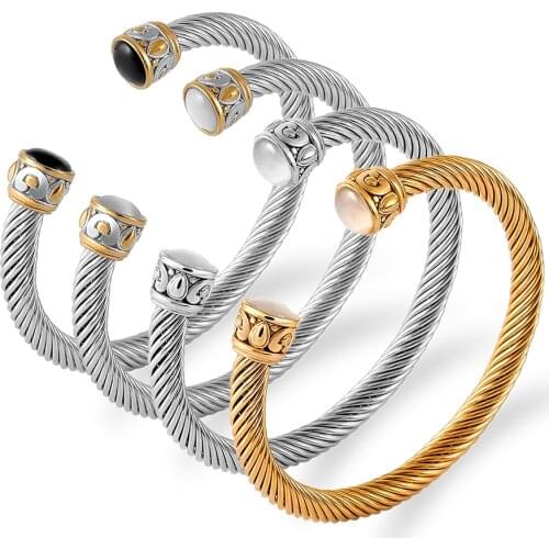 Men Punk Elastic Charm Bracelet Stainless Steel Twist Wire Crystals Cuff Bracelet & Bangle For Women Accessories